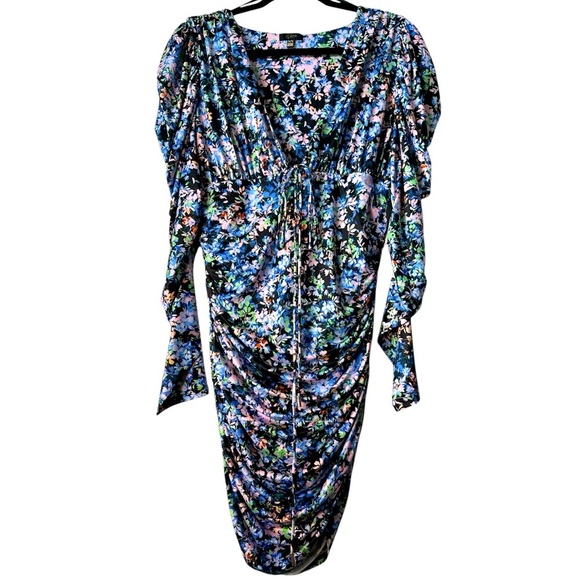 AFRM Floral Mini Long Sleeves Mini Ruched XL Cocktail Dress BNWT - Picture 1 of 9